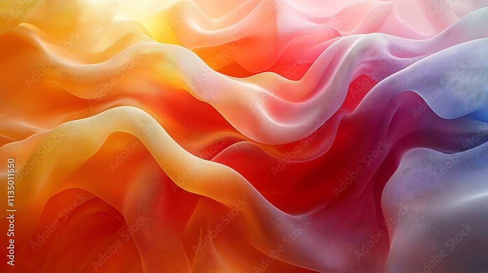Sticker abstract digital waves of flowing geometric shapes in vibrant color gradient background