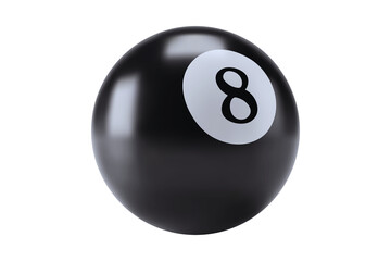 3D billiard black ball number 8 illustration on the white background