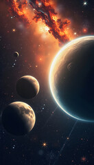 Obraz premium planets, stars and galaxies in outer space showing the beauty of space exploration, detailed, with white tones