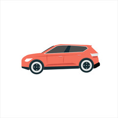 Vector illustration of modern  car in cartoon flat style. Simple picture of land vehicle transportation. Familiy car front and side view. Modern technology automobile. Colorful exterior body car