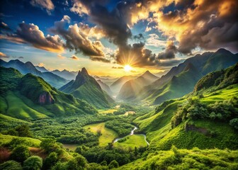 Inspiring Landscape Photography for Recruitment Campaigns Featuring Lush Green Valleys, Majestic Mountains, and Vibrant Skies to Attract Top Talent to Your Organization