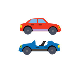 Vector illustration of modern  car in cartoon flat style. Simple picture of land vehicle transportation. Familiy car front and side view. Modern technology automobile. Colorful exterior body car
