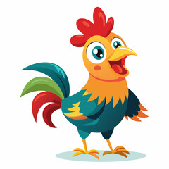 Rooster Cartoon Character: Fun and Colorful Farm Animal Illustration Isolated on White.