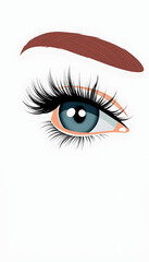 Female eyes with long eyelashes, vector illustration. Eyelashes and eyebrows on white background. Concept of eyelash extensions, microblading, mascara, beauty salon