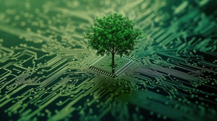 Tree Growing from Microchip on Circuit Board