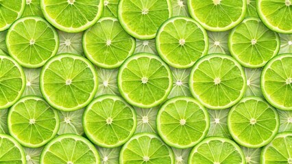 A vibrant green pattern of lime slices arranged in a circular design, showcasing the fresh and juicy nature of the citrus fruit.