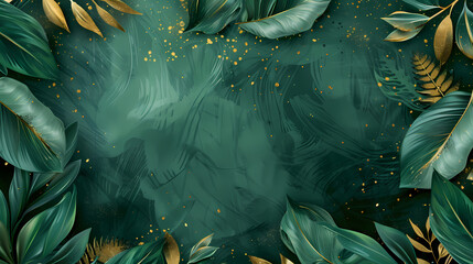 Green and Gold Floral Frame: A lush border of tropical leaves in vibrant green with accents of gold provides a luxurious and vibrant backdrop for your text or design.  