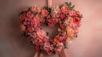 Obraz premium Lovely Heart Shaped Floral Wreath Of Pink Roses