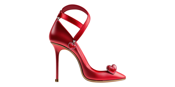 Red high heel with heart design isolated on transparent background
