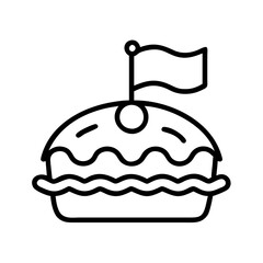 apple pie with flag icon, independence day line art, independence icon - simple black line art icon of apple pie with flag, for independence day celebrations. independence vector art.