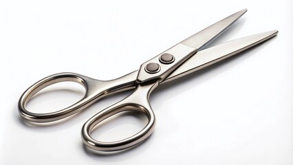 Fototapeta premium Isolated Scissors on White Background: A Close-Up Documentary Photo Showcasing the Sharp Blades and Ergonomic Handle of Everyday Cutting Tools for Crafting and Household Use