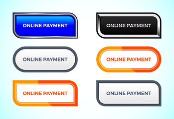 Online payment button set of different shapes and colors. Suitable for mobile app, and website UI design.