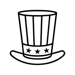 uncle sam hat icon, independence day line art, independence icon - simple black line art icon of uncle sam hat, for independence day celebrations. independence vector art.