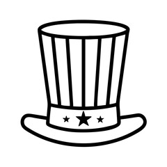 uncle sam hat icon, independence day line art, independence icon - simple black line art icon of uncle sam hat, for independence day celebrations. independence vector art.
