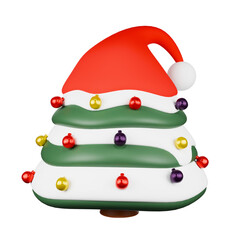 christmas tree with red hat and glitter ball decorated isolated , Chirstmas tree, christmas icon, christmas symbol, christmas tree with snow