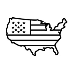 usa map with flag overlay icon, independence day line art, independence icon - simple black line art icon of usa map with flag overlay, for independence day celebrations. independence vector art. © Waliul