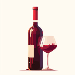 Vector illustration of wine bottle, glass and grapes