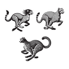 Running Cheetah Silhouette Vector Set – Dynamic Wildlife Illustrations