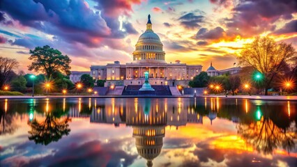 Obraz premium Surreal Capitol Building, Washington DC, National Mall, Capitol Hill, American Landmark, Dreamlike Photography, Fantasy Architecture, USA