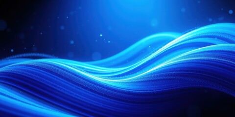 Fototapeta premium Abstract Blue Curved Lines With Light Glowing Particles And Bokeh Effects