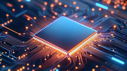 Circuit Board Technology with Microchip and Glowing Components