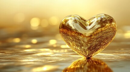 Golden Heart Reflecting Sunset Light On Golden Surface