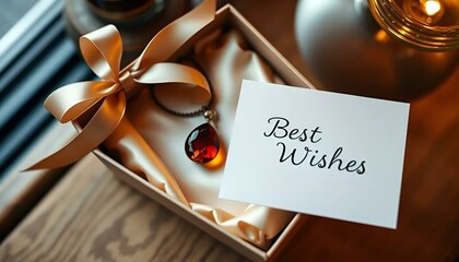 Elegant amber pendant with "Best Wishes" card in gift box for special occasions and heartfelt messages