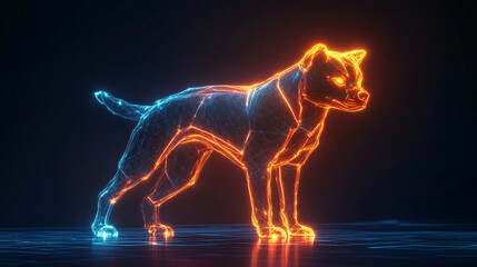 Fototapeta premium A futuristic sports therapy icon linked to a glowing dog, symbolizing online platforms focusing on animal rehabilitation and wellness. 