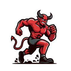 Fototapeta premium Modern cartoon devil mascot running. with determination. Isolated vector illustration perfect for mascots, logos, and fantasy-themed designs.