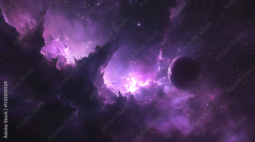 Wall mural abstract starry space with a purple nebula and the milky way