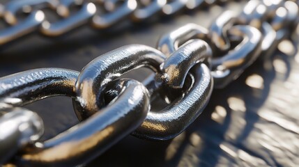 Detailed Glossy Stainless Steel Chain Links with Reflective Finish