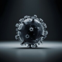 Detailed 3D representation of the coronavirus, highlighting its unique shape and surface spikes in a scientific context.
