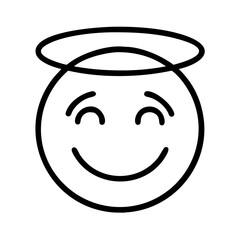 smiling face with halo icon, emoji day line art, emoji icon - simple black line art icon of smiling face with halo, symbolizing emoji day topic celebrations. emoji vector art.