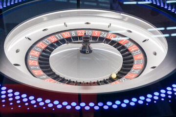 Roulette wheel close-up in a casino