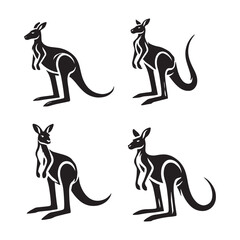 Standing Kangaroo Silhouette Vector Set – Majestic Wildlife Illustrations