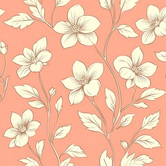 Elegant Peach Background With Cream Flowers And Leaves