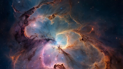 Vibrant Nebula in Outer Space - Cosmic Beauty, abstract wave pattern, digital artwork, vibrant gradient design, pink and teal gradient, dynamic wave lines, modern digital art, flowing lines artwork