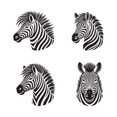 Zebra Face Silhouette Vector Set – Striking Wildlife Illustrations