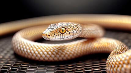 Obraz premium The Chinese New Year celebration is filled with red and gold decorations, and the snake is a significant symbol. Elegant Golden Snake with Calligraphy Accents in Focus