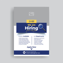 We are hiring editable print flyer or poster a4 size vertical template, Job offer leaflet design, Job Vacancy Flyer or poster, corporate business vector flyer or poster design