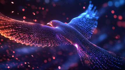 A glowing aerial sports icon featuring a glowing bird, representing online platforms studying flight dynamics and agility in wildlife. 