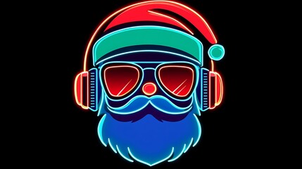 Neon Santa Claus Wearing Headphones and Sunglasses