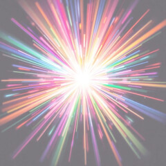 Obraz premium Light rays radiate from a central point, creating a stunning burst of color against a transparent background, cutout, png