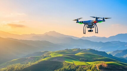 Drones monitoring large fields in remote farming area