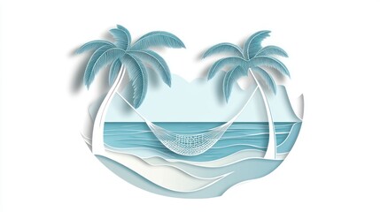 Serene Hammock Paradise: Paper Art of Tropical Beach Relaxation