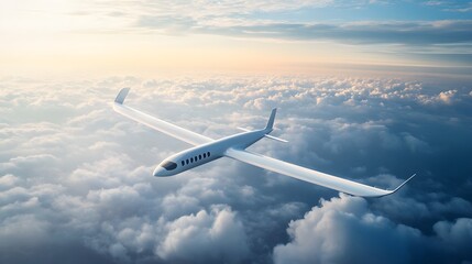 Sleek White Airplane Soaring Above Fluffy Clouds