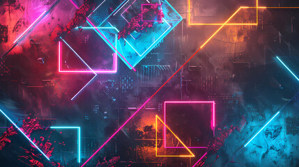 Neon Cityscape: A vibrant abstract cityscape rendered in a captivating neon color palette.  Intertwined lines and shapes create a dynamic and futuristic aesthetic.