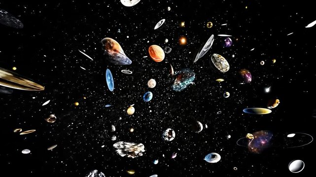 Celestial Night Illustration of Water Drops and Bubbles in a Starry Galaxy Sky