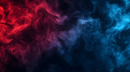 Obraz premium An abstract representation of backlit smoke in red and blue against a black background.