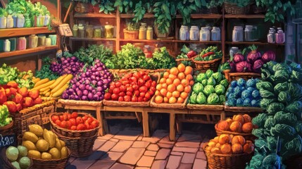 Farmer&rsquo;s market with a colorful display of organic